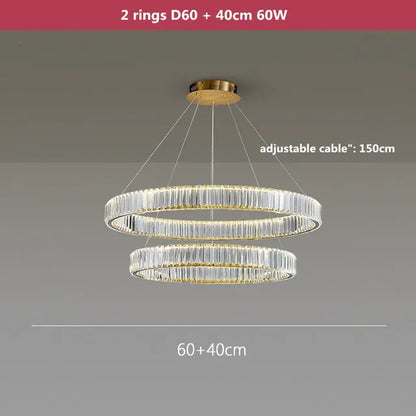 DecorBites™ Crystal LED Chandelier Rings Pendant Lamp Luxury Villa Stair Decoration
