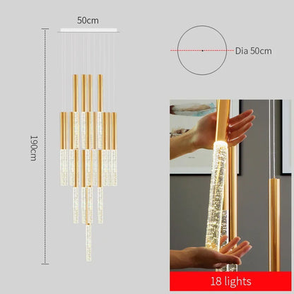 Lámpara de araña DecorBites™ Crystal Staircase - Iluminación LED dorada moderna para sala de estar
