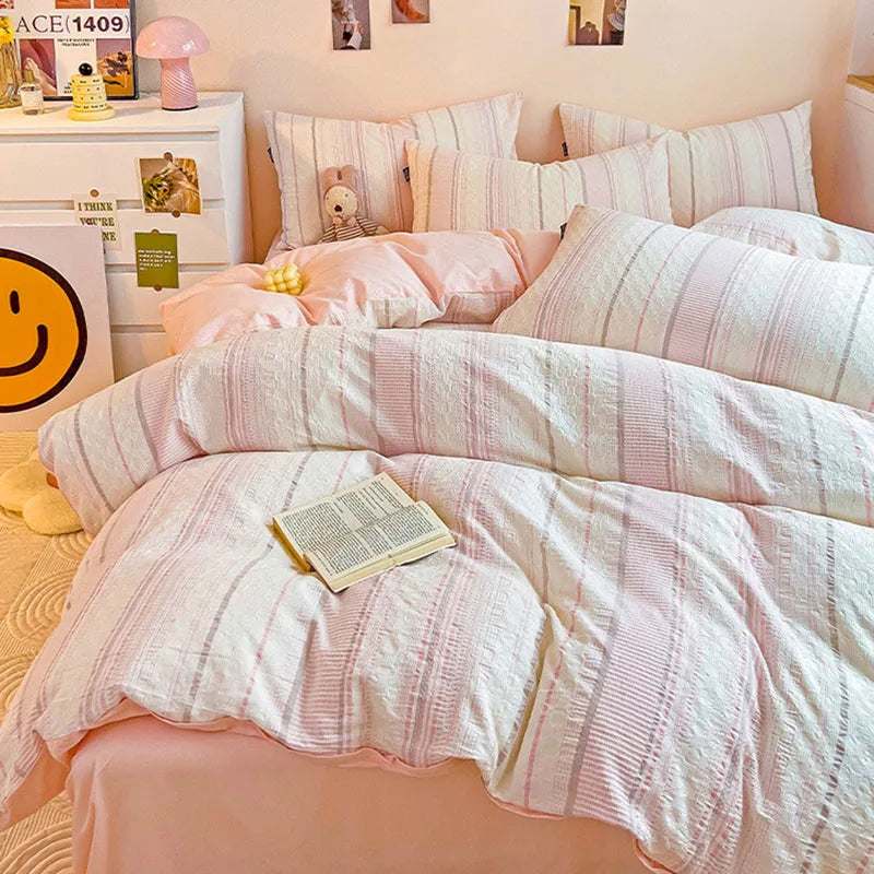 طقم أغطية سرير من قماش الجاكار القطني DecorBites™ - مقاس فردي مزدوج كوين كينج