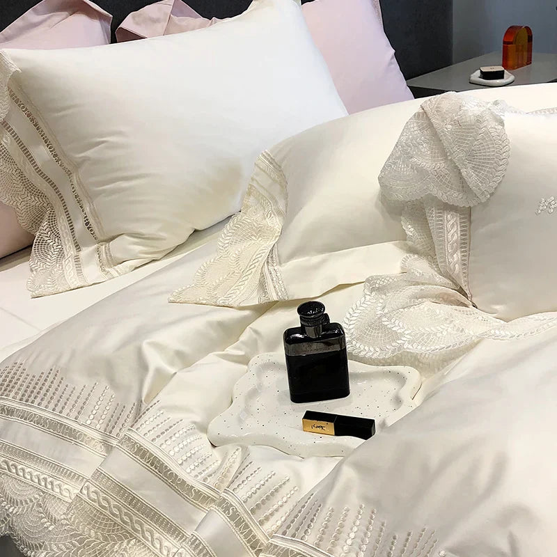 DecorBites™ Lace Ruffle Bedding Set, 1000TC Egyptian Cotton, Luxury Princess Style