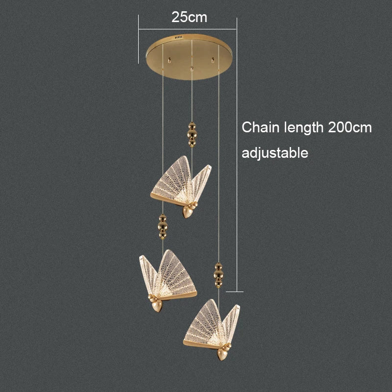 ثريا أكريليك على شكل فراشة من DecorBites™ مزودة بمصباح سقف وإضاءة داخلية