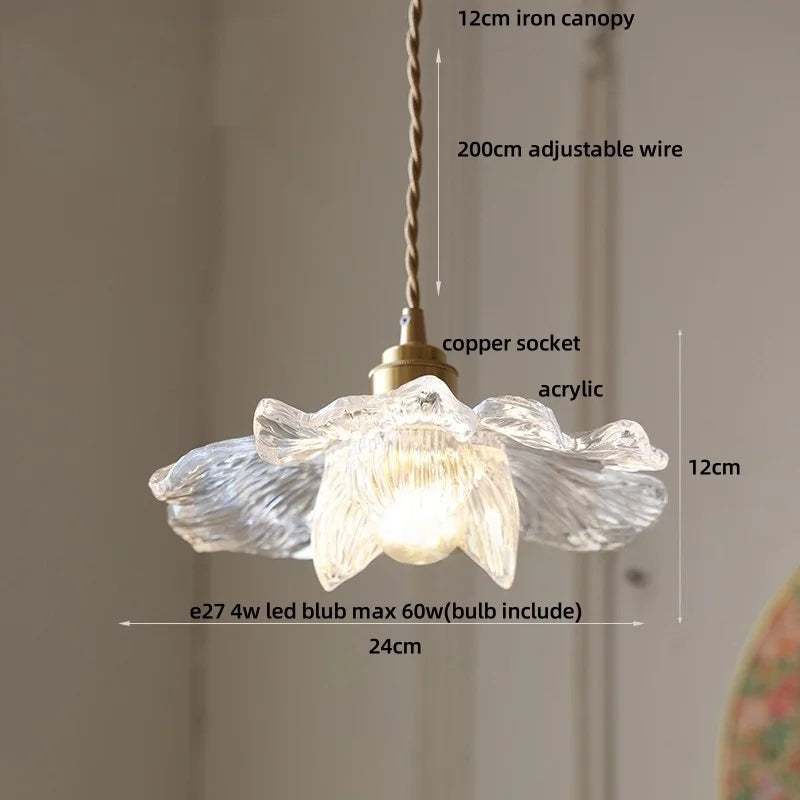 DecorBites™ Acrylic LED Pendant Light: Copper Walnut Wood Flower Hang Lamp
