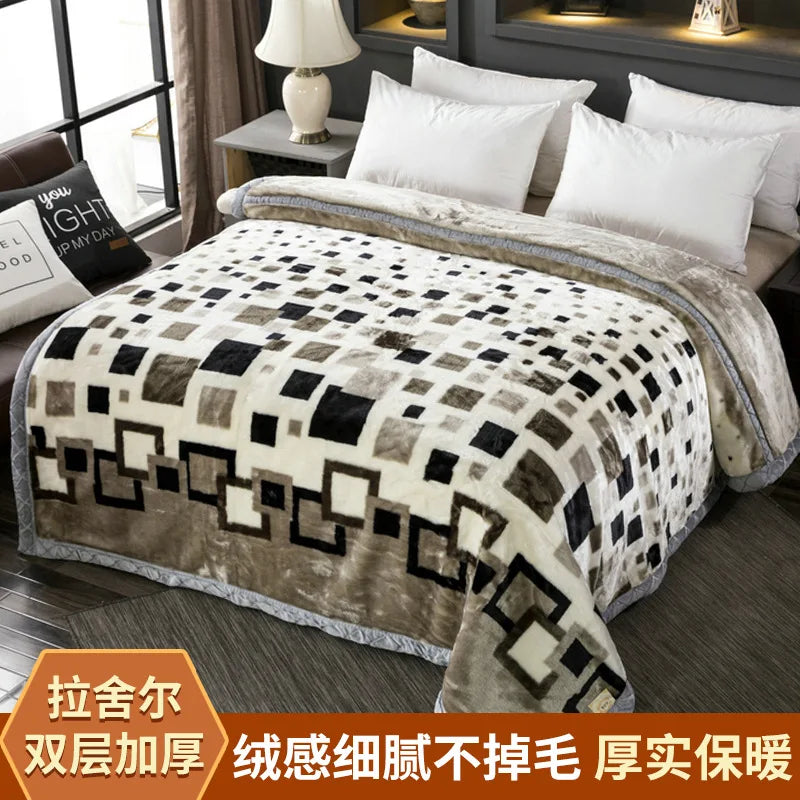 DecorBites™ Winter Raschel Blanket: Double Layered Warm Flannel Bedding Blanket