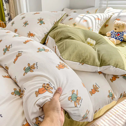 DecorBites™ Cartoon Pattern Cotton Bedding Set with Double-Layer Quilt Cover & Super Soft Bedsheet