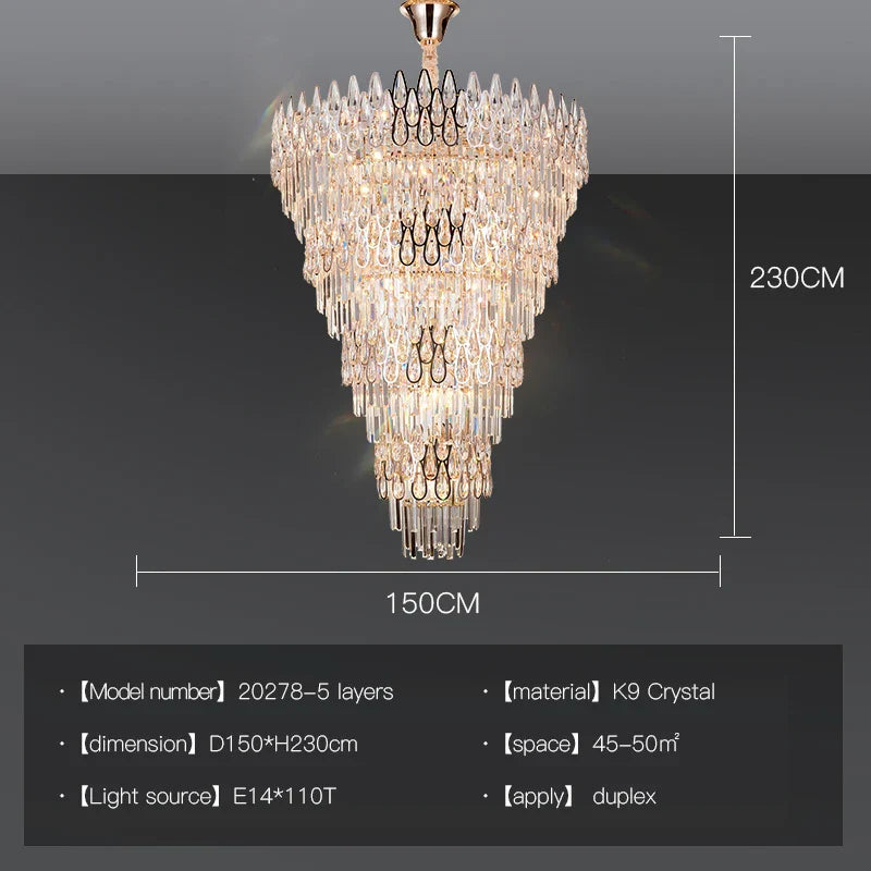 DecorBites™ Crystal LED Chandelier | Long Stairway Villa Light | Modern Luxury Post Lamp