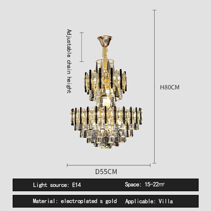 DecorBites™ Crystal Loft Chandelier: Modern Luxury Pendant Light for Living Room or Hotel Lobby