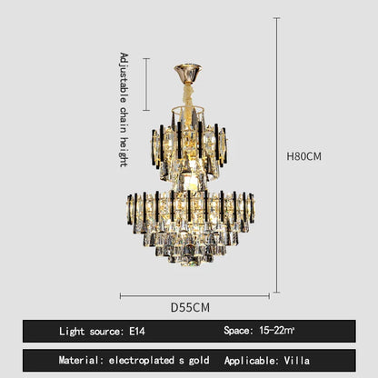DecorBites™ Crystal Loft Chandelier: Modern Luxury Pendant Light for Living Room or Hotel Lobby
