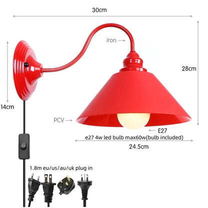 Decorbites™ Luces de Pared LED Rojas Edison - Lámpara de Mesa Industrial Vintage de Hierro