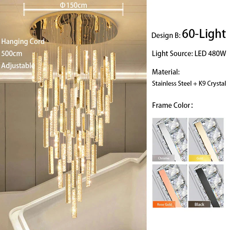 DecorBites™ Large Crystal Luxury Chandelier for Living Room Dining Hall Stair Suspension