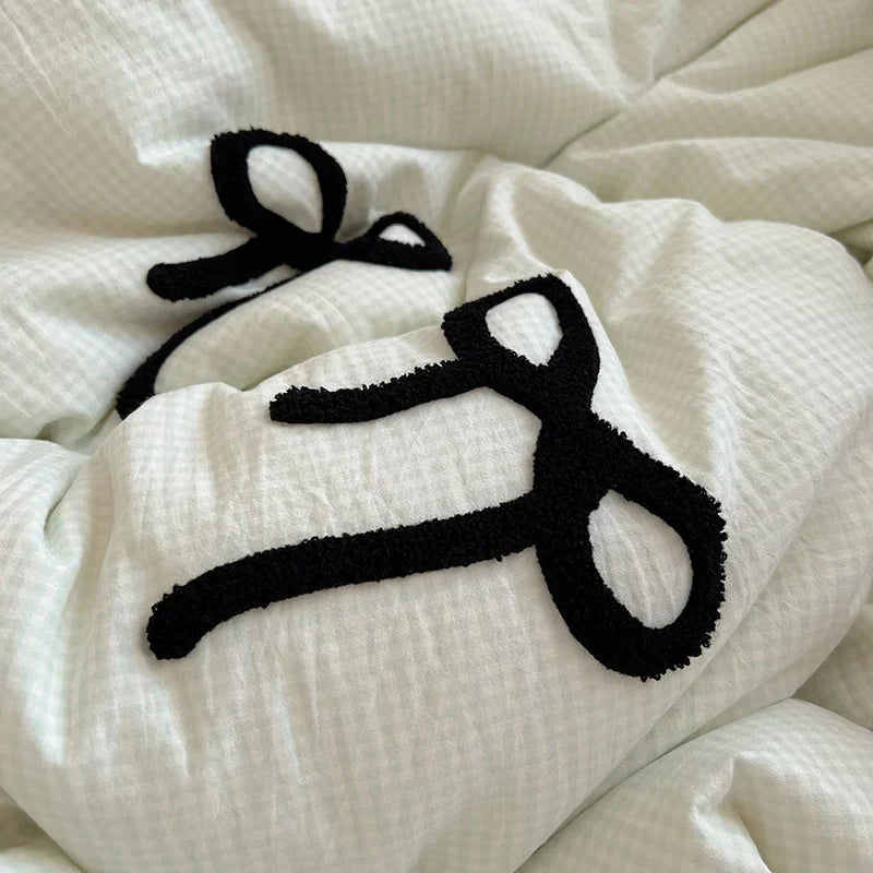 Decorbites™ Koreanische Prinzessin Bogen-Gitter Pompon-Bettwäsche-Set - Einzelbett Queen-Größe