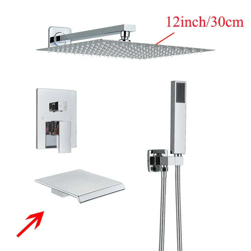 Sistema de ducha mural DecorBites™ negro con teleducha - Grifo de agua de lluvia de 12/16 pulgadas