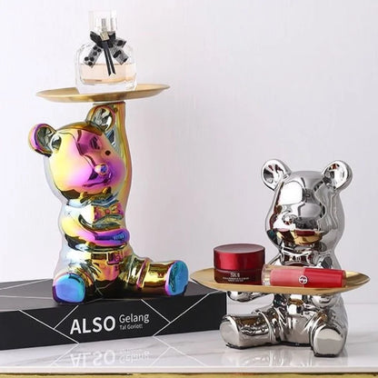 صينية تخزين على شكل دمية دب من DecorBites™، حصالة نقود، وجبات خفيفة، مكياج، حامل مفاتيح، إكسسوار ديكور منزلي