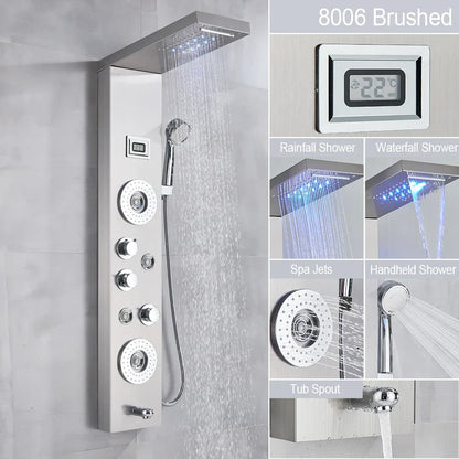 مجموعة دش مطري DecorBites™ أسود بإضاءة LED وشلال مع نفاثات تدليك