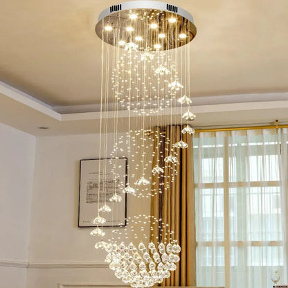 DecorBites™ Elegant Crystal Chandeliers for High Ceiling Living Room Foyer Staircase Lighting