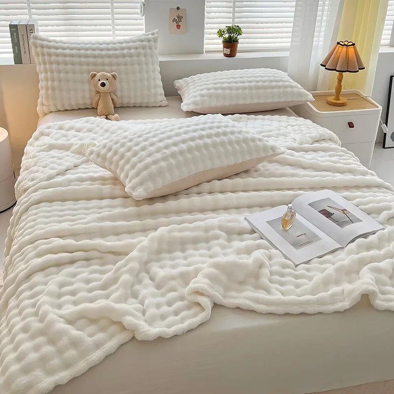 DecorBites™ Bubble Velvet Blanket: Soft Cozy Flannel Sofa Cover, Single/Double, Office Nap & Air Conditioning