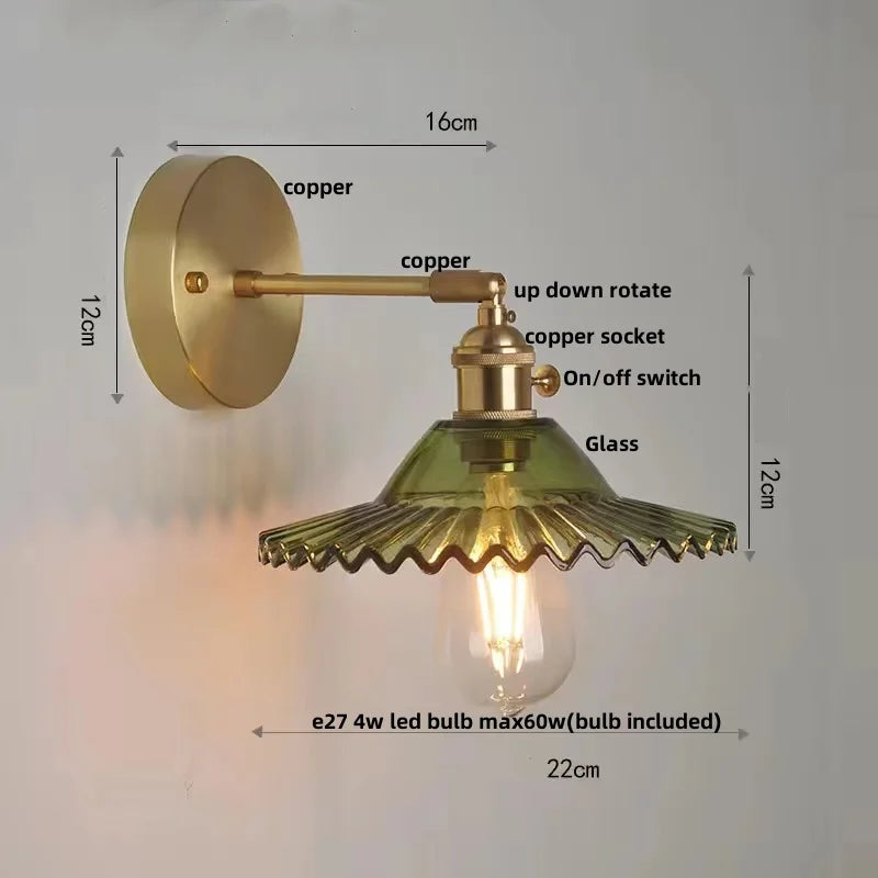 Decorbites™ Grüne Glas-LED-Wandleuchten mit Zugschalter - Vintage-Kupfer-Wandleuchte