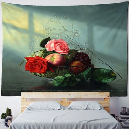 Decobites Flower & Fruit Oil Painting Tapestry Wall Hanging for Bedroom & Living Room