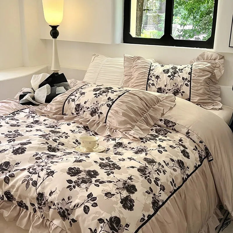 DecorBites™ Lace Printed Duvet Cover Set - Elegant, Cozy Bedding for Single & Double Beds
