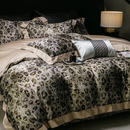 Decobites Feather Leopard Print Luxury 1000TC Egyptian Cotton Bedding Set