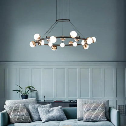 DecorBites™ Gold Balls LED Chandelier: Art Deco Round Lighting with Acrylic Balls for Home Décor