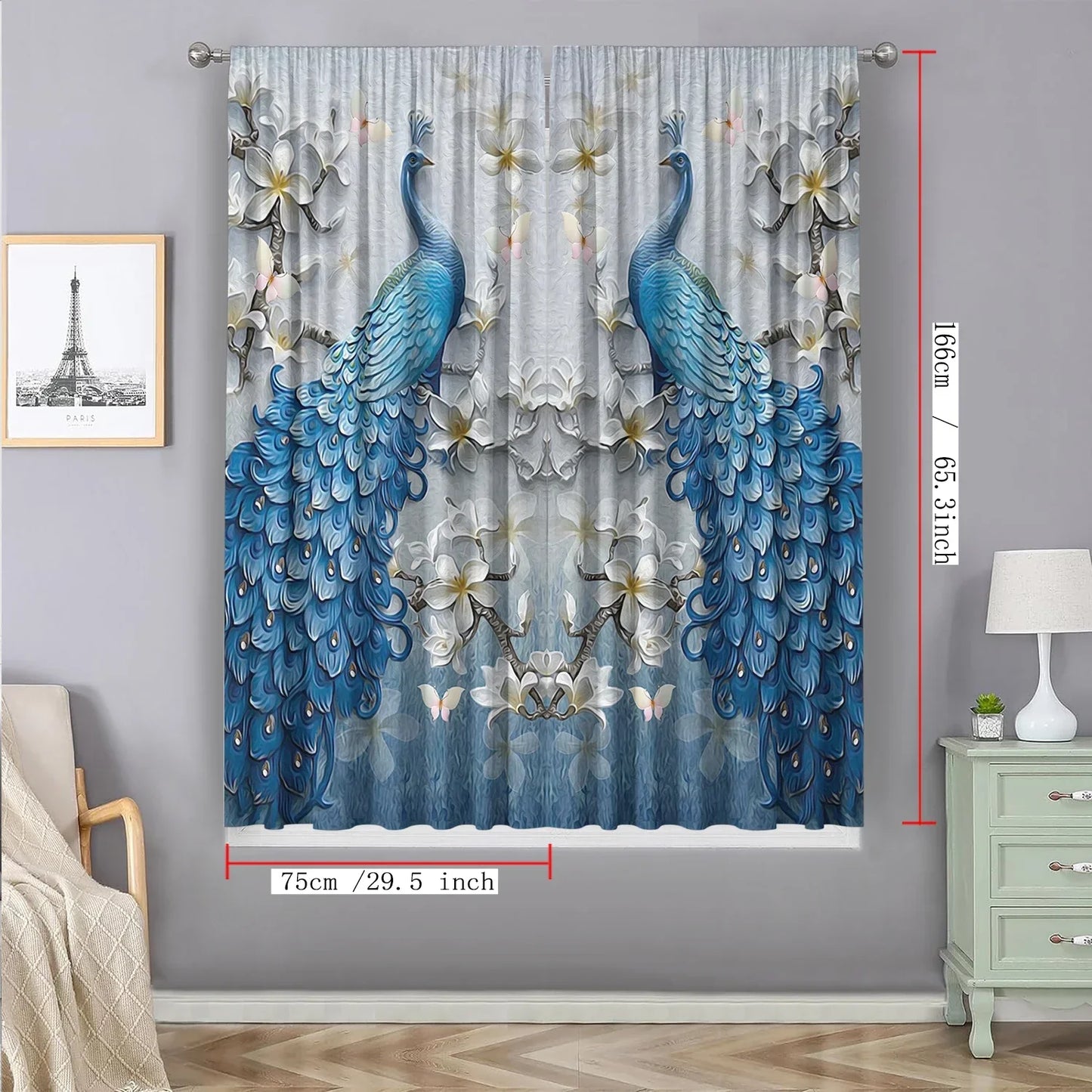 Decobites Peacock Blue & Yellow Curtains- Rod Pocket Design for Home & Kitchen - Living Room Chic