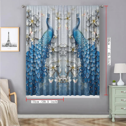 Decobites Peacock Blue & Yellow Curtains- Rod Pocket Design for Home & Kitchen - Living Room Chic