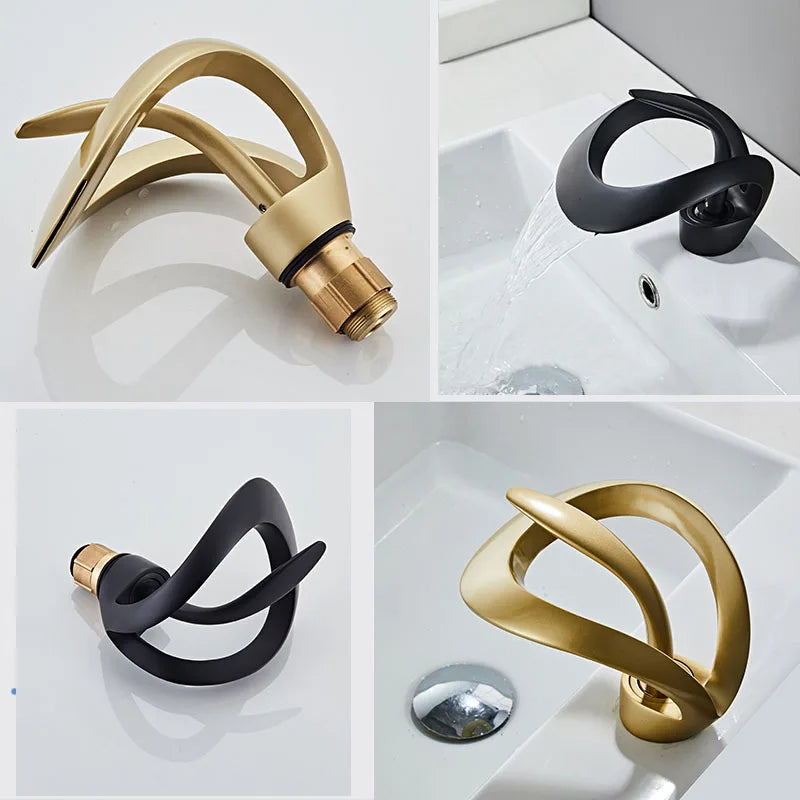 Golden/White Bathroom Basin Faucet Black Bathroom Faucet Brass Creative Grey Sink Mixer Tap Hot & Cold Waterfall Basin Faucet