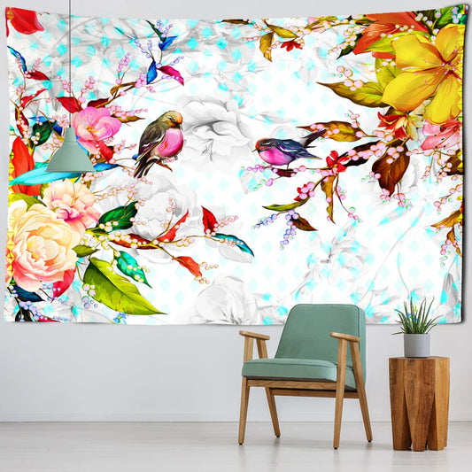 Decobites Botanical Flying Bird Tapestry Wall Hanging for Nature Inspired Boho Living Room