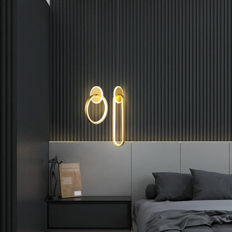 ثريا DecorBites™‎ دائرية من الذهب الأسود مع مصباح معلق بجانب السرير، كابل طويل 12 وات