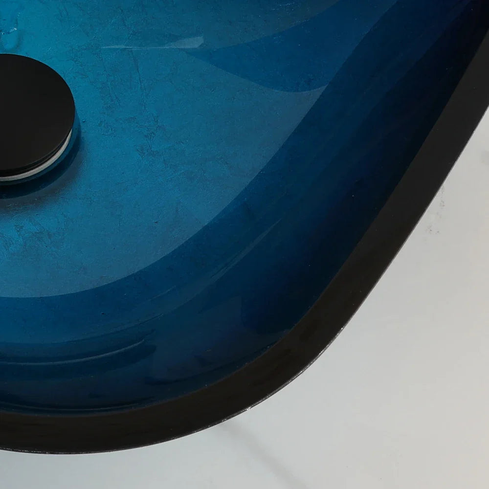 Decorbites™ Gradient Blau Glas Waschbecken Armatur-Set mit Wasserfall-Mischbatterie