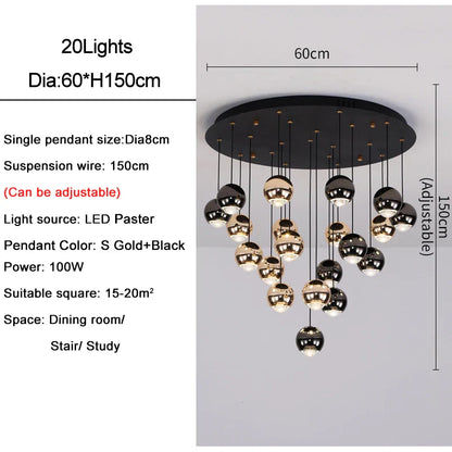 Lámpara colgante DecorBites™ Crystal Ball para sala de estar moderna, elegante diseño en negro y dorado