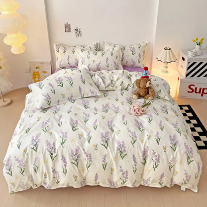 DecorBites™ Cartoon Printed Bedding Set: Soft Cozy Duvet Cover, Bedsheet, Pillowcase, Single Double Bedclothes