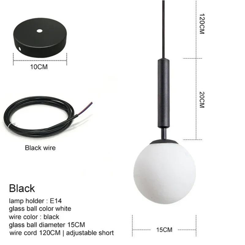 DecorBites™ Glass Ball Pendant Lights Modern LED Brass Black Chrome Suspension Luminaire