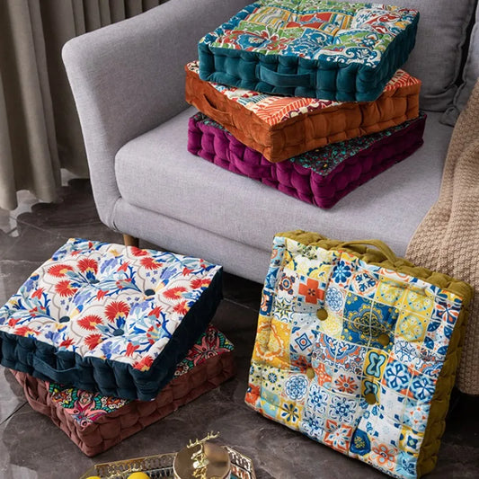 DecorBites™ Bohemian Mandala Velvet Floor Cushion for Reading Nook and Party Decor