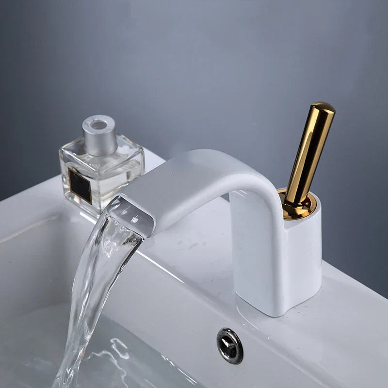 DecorBites™ Black Brass Waterfall Basin Faucet, Single Hole Hot Cold Sink Mixer Tap