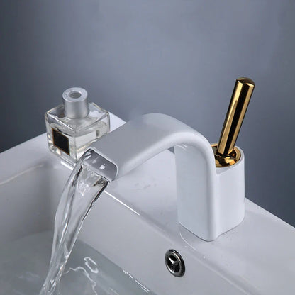 DecorBites™ Black Brass Waterfall Basin Faucet, Single Hole Hot Cold Sink Mixer Tap