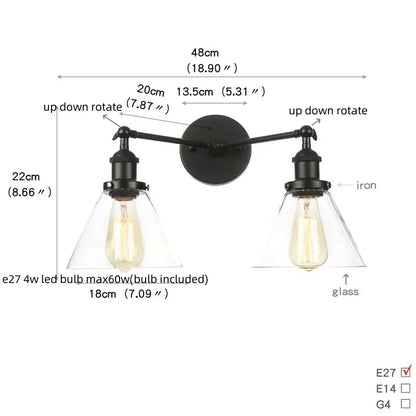 DecorBites™ Black LED Wall Sconce 2-Head Lamp for Bedroom Bathroom Mirror