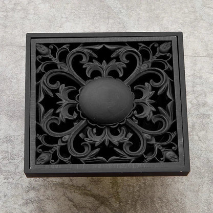 DecorBites™ Black Brass Shower Drain Strainer Floor Cover Square Art Carved Grate Basins SY-073R