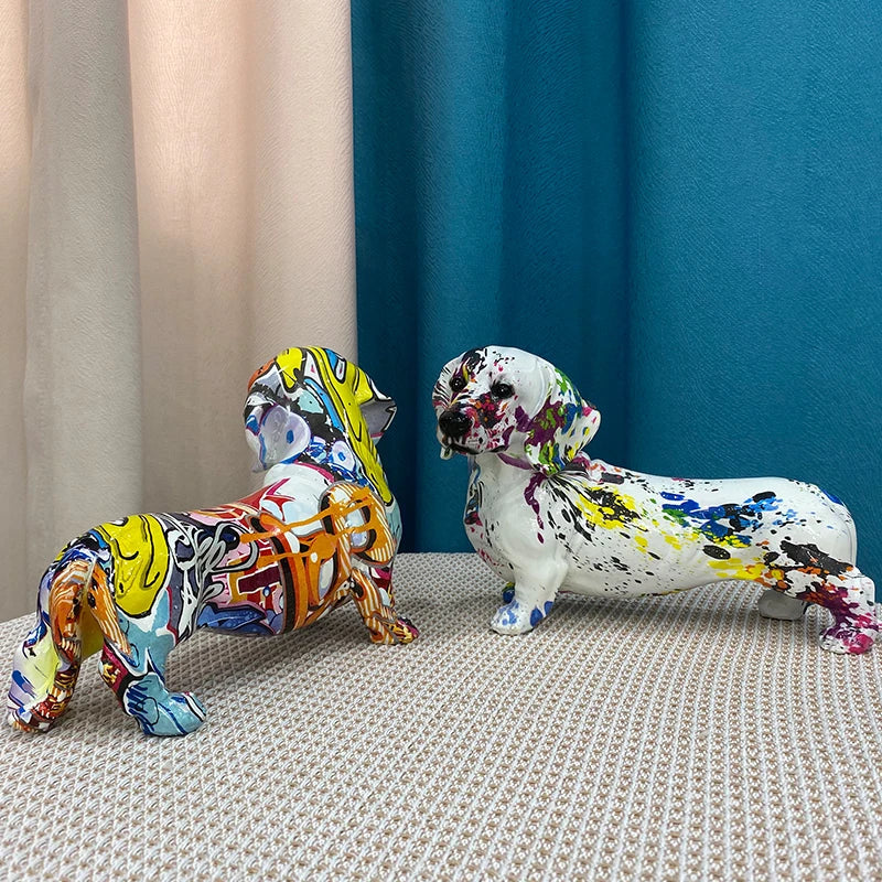 DecorBites™ Dachshund Dog Resin Graffiti Art Figurine for Home Interior Collection