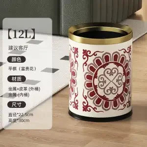 DecorBites™ Leather Trash Bin Gold/Silver Metal Large Capacity for Home & Hotel