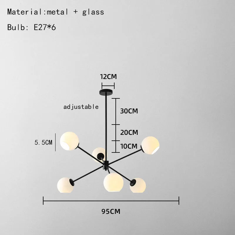 DecorBites™ Glass Chandelier with Metal Frame for Parlor, Dining Room, and Bedroom Lighting
