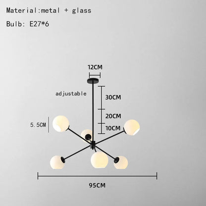 DecorBites™ Glass Chandelier with Metal Frame for Parlor, Dining Room, and Bedroom Lighting
