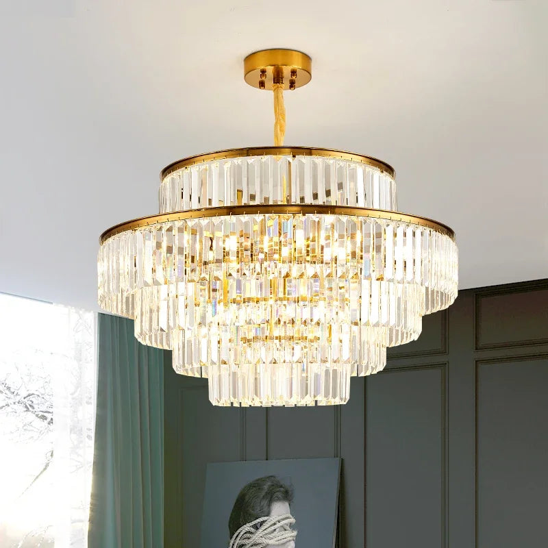 DecorBites™ Golden Crystal Chandelier Pendant Light for Luxurious Living Room, Dining Room, Bedroom