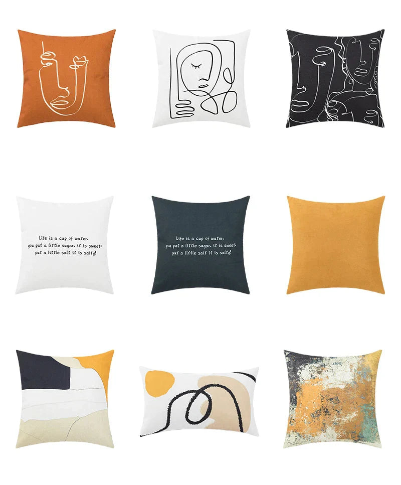 غطاء وسادة من الكتان القطني بطبعة هندسية تجريدية من DecorBites™، غطاء وسادة مزخرف على الطراز الاسكندنافي