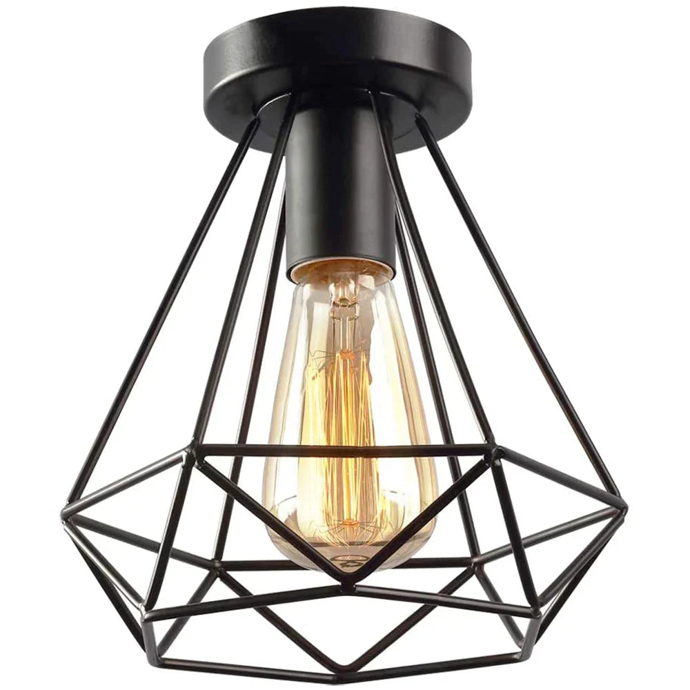 DecorBites™ Iron Black Cage Ceiling Lamp Retro Fixtures Home Lighting for Living Room