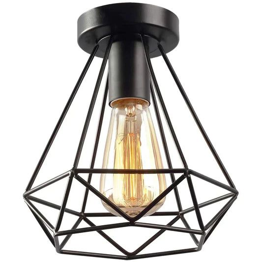 DecorBites™ Iron Black Cage Ceiling Lamp Retro Fixtures Home Lighting for Living Room