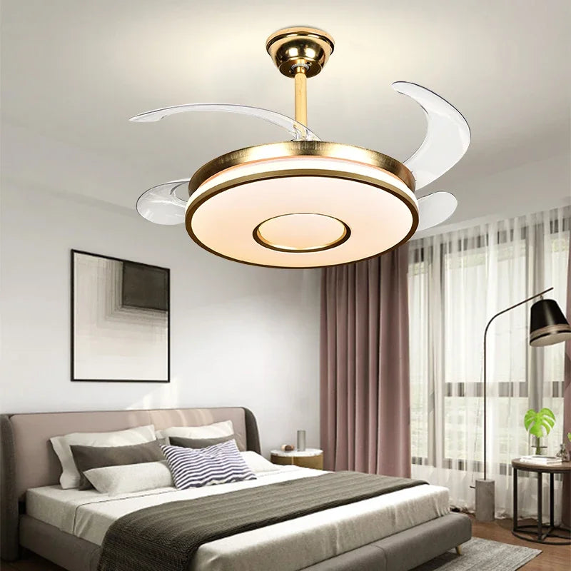 DecorBites™ Invisible Gold Ceiling Fan with LED Light and Retractable Blades