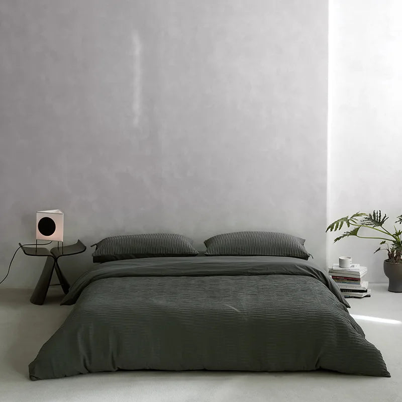 طقم أغطية سرير DecorBites™ مصنوع من خيوط إسفنجية قطنية 100% بتصميم جاكار بلون واحد