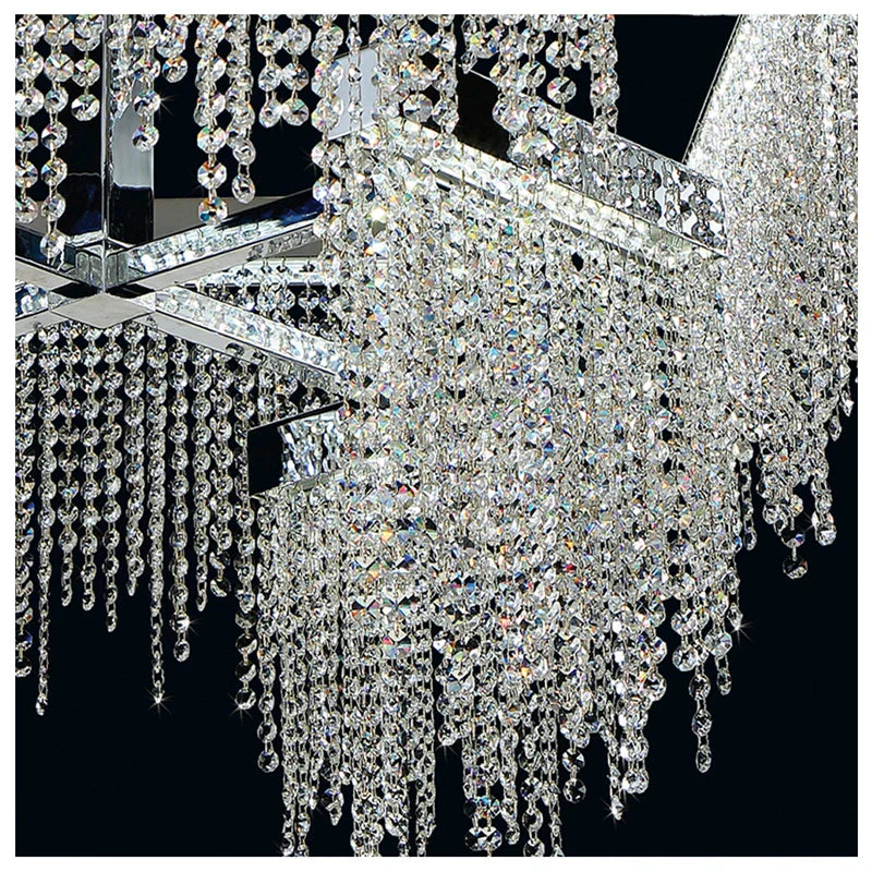 DecorBites™ Crystal Tassel Chandelier: Modern Luxury Silver Hanging Lamp for Dining Room