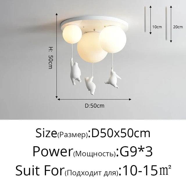 DecorBites™ Kids Cartoon Panda Polar Bear Ceiling Light Chandelier for Boys and Girls' Bedroom